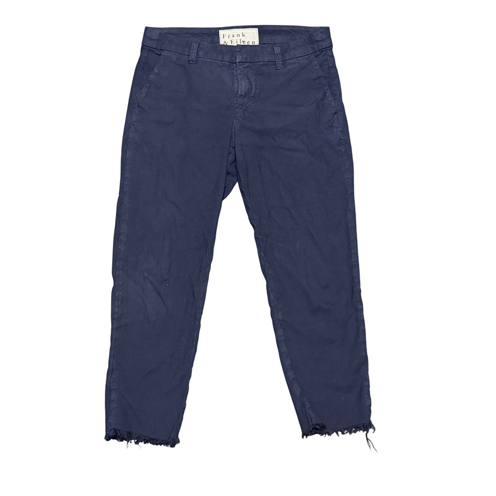 Frank & Eileen Wicklow Italian Cotton Linen Chino Navy Blue Distressed Hem 4